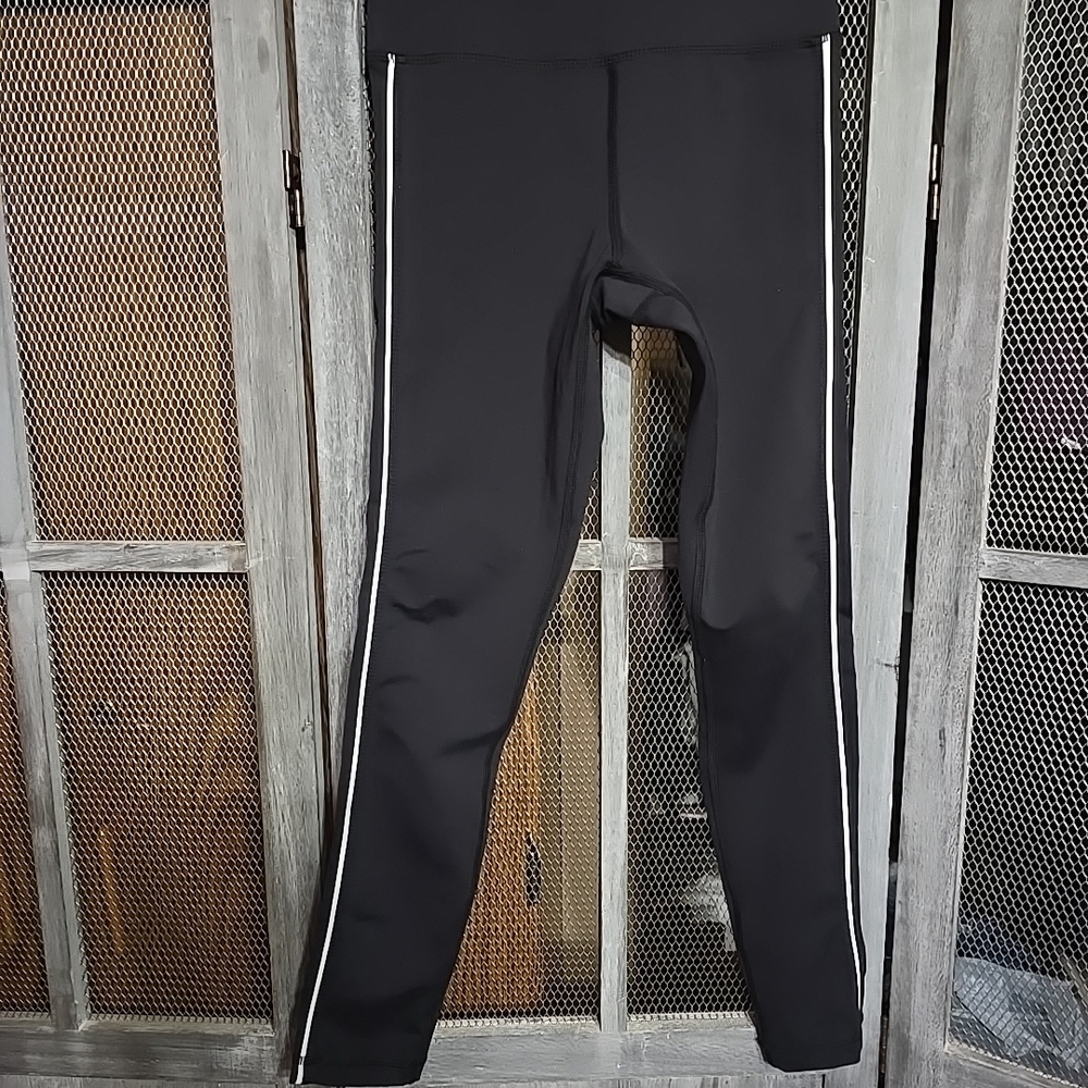 ZYIA Active, Light N' Tight, Black With White Logo Activewear Leggings, Sz 2
